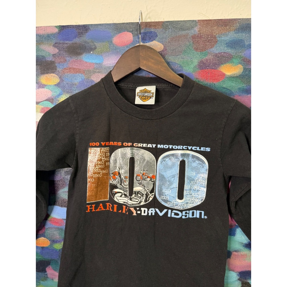 Kids Harley Davidson 100 Years Long Sleeve Black T Shirt size S - Picture 3 of 4